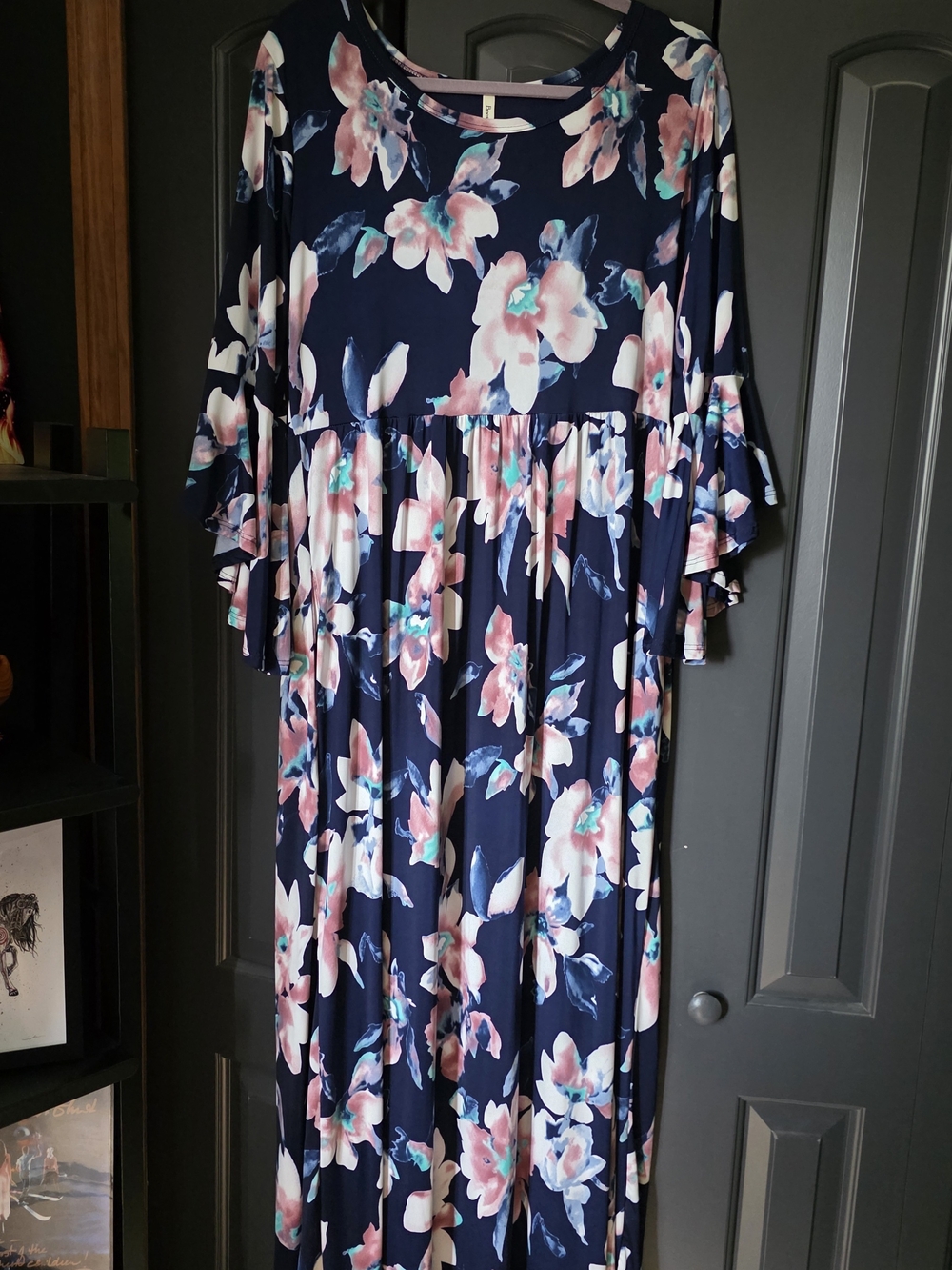 Beeson River Navy Maxi Dress with Pink & White Floral Print